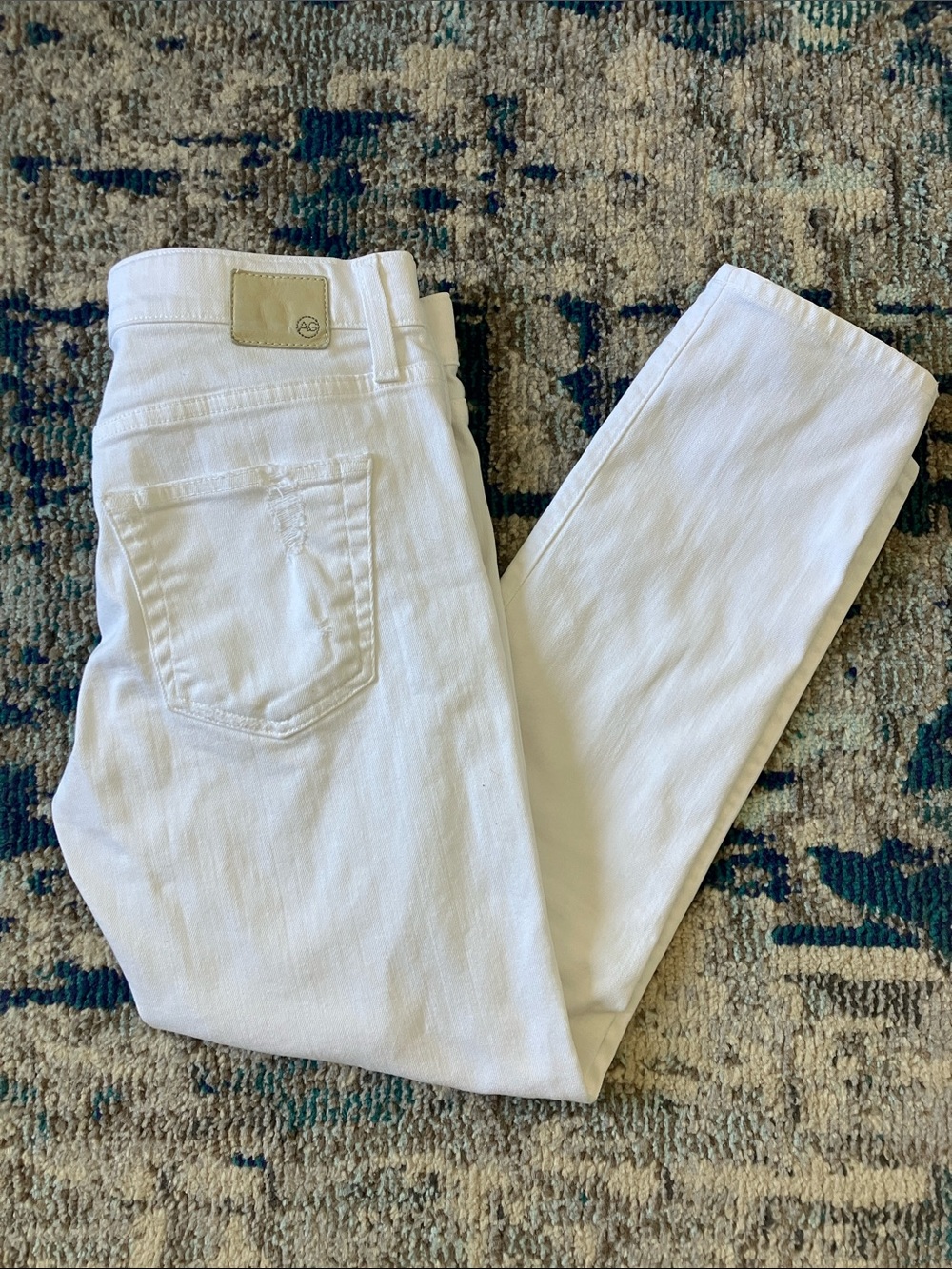 AG The Ex Boyfriend Slouchy Slim Denim Jeans Distressed White Womens 28R